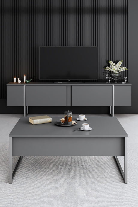 Rechteckiger Couchtisch Anthrazit Luxus 90x60 - Silbernes Gestell
