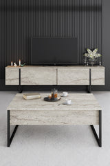 Rechteckiger Couchtisch Travertin Luxury 90x60 - Schwarzer Rahmen