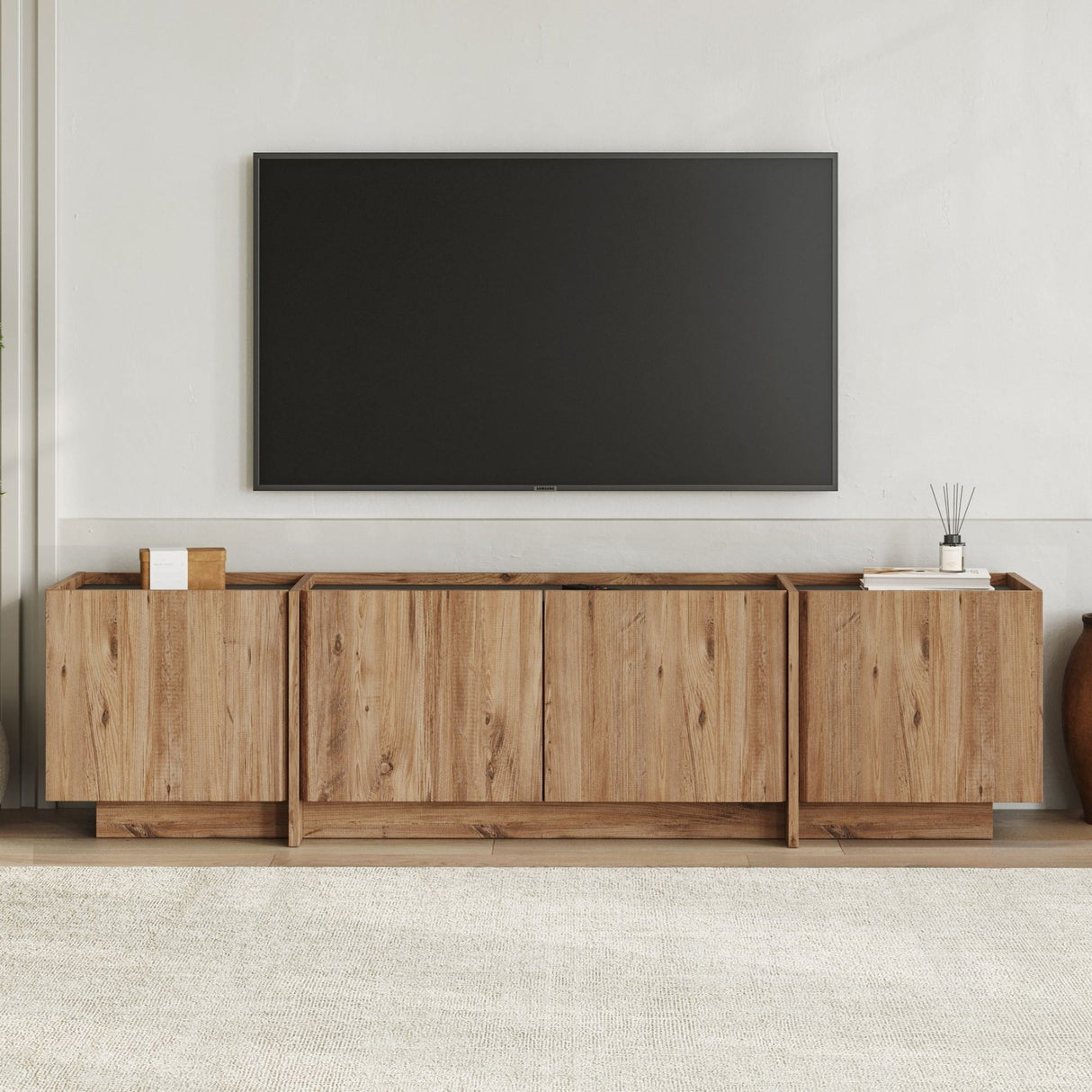Lowen TV-Schrank in Eichenoptik 180 cm, Atlantische Kiefer und anthrazitfarbenes Melaminholz