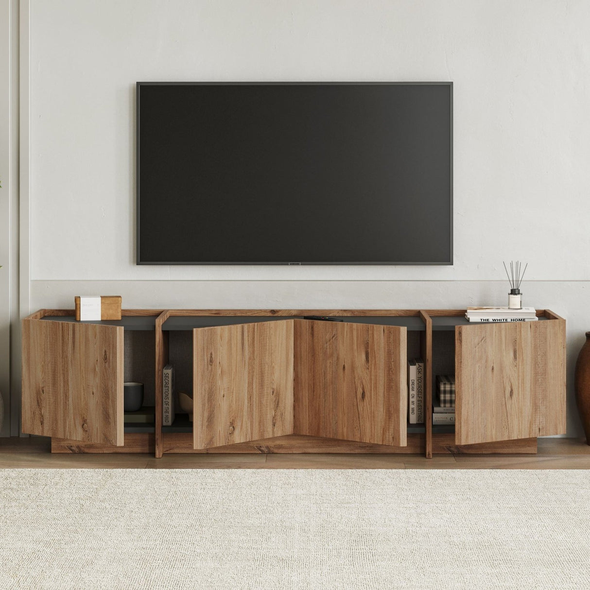 Lowen TV-Schrank in Eichenoptik 180 cm, Atlantische Kiefer und anthrazitfarbenes Melaminholz
