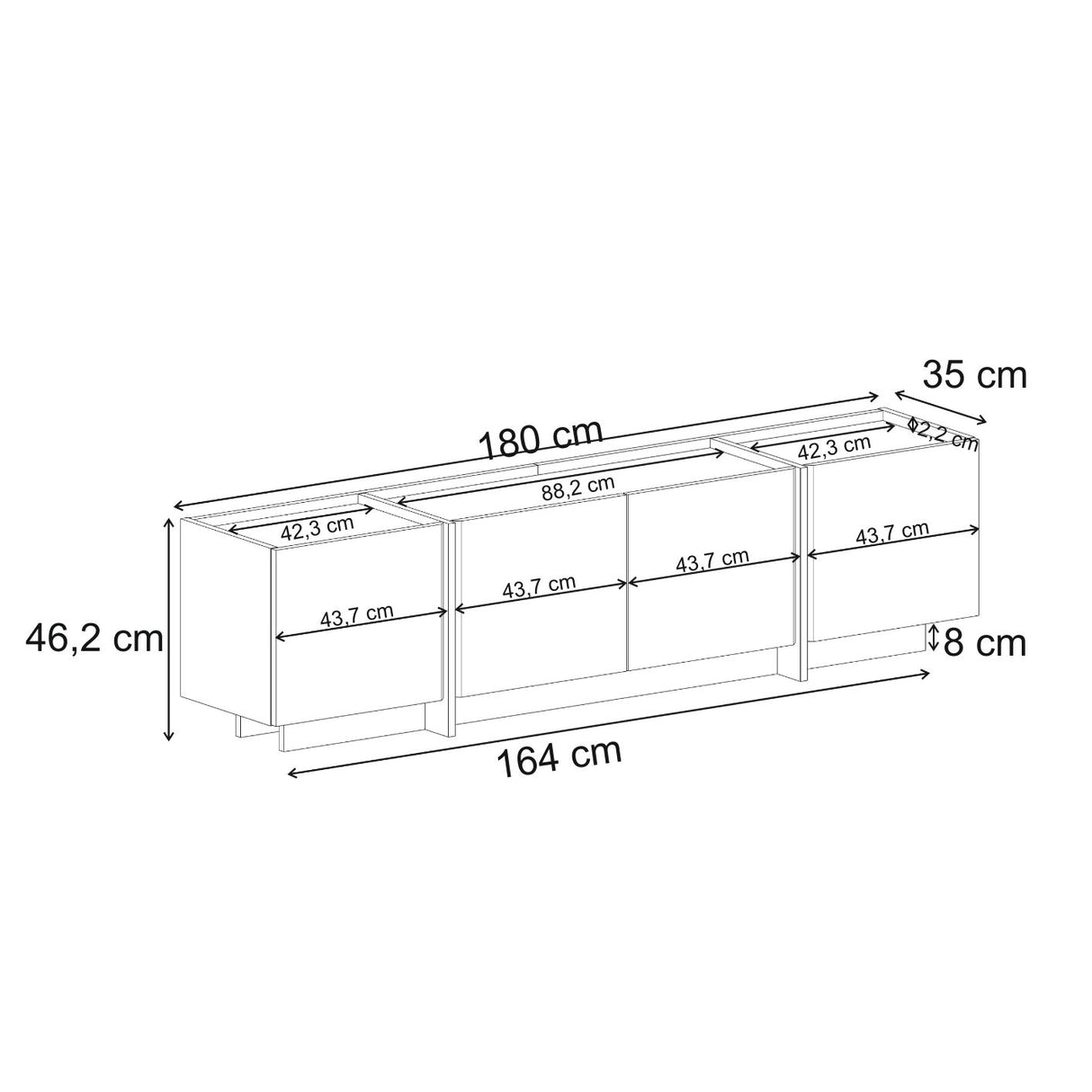 Lowen TV-Schrank in Eichenoptik 180 cm, Atlantische Kiefer und anthrazitfarbenes Melaminholz
