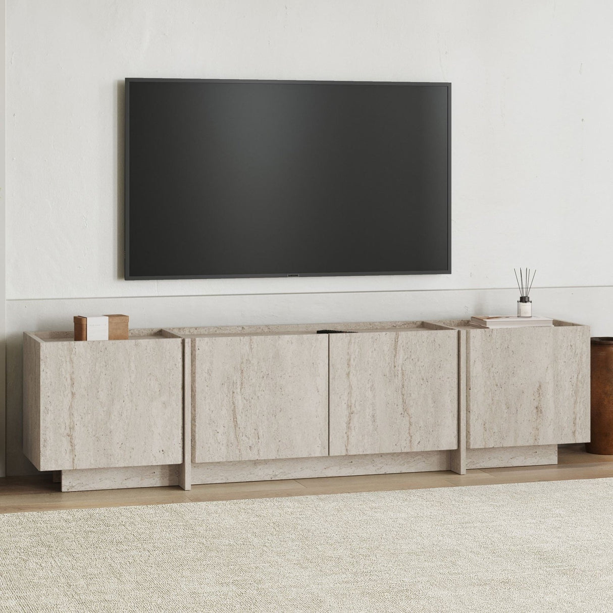 Lowen TV-Schrank Travertin 180 cm Melaminbeschichtetes Holz
