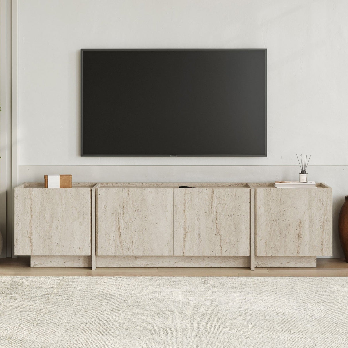 Lowen TV-Schrank Travertin 180 cm Melaminbeschichtetes Holz