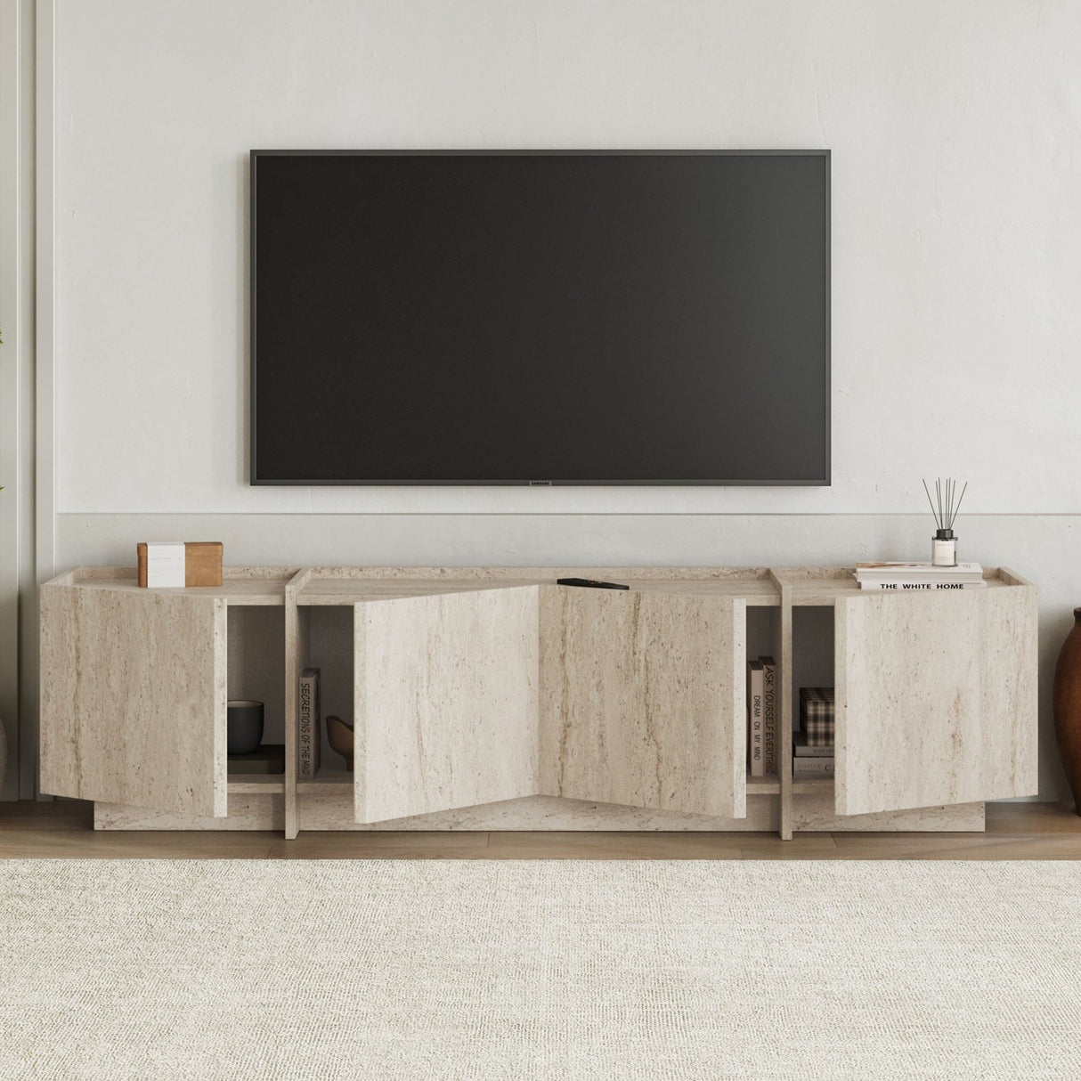 Lowen TV-Schrank Travertin 180 cm Melaminbeschichtetes Holz
