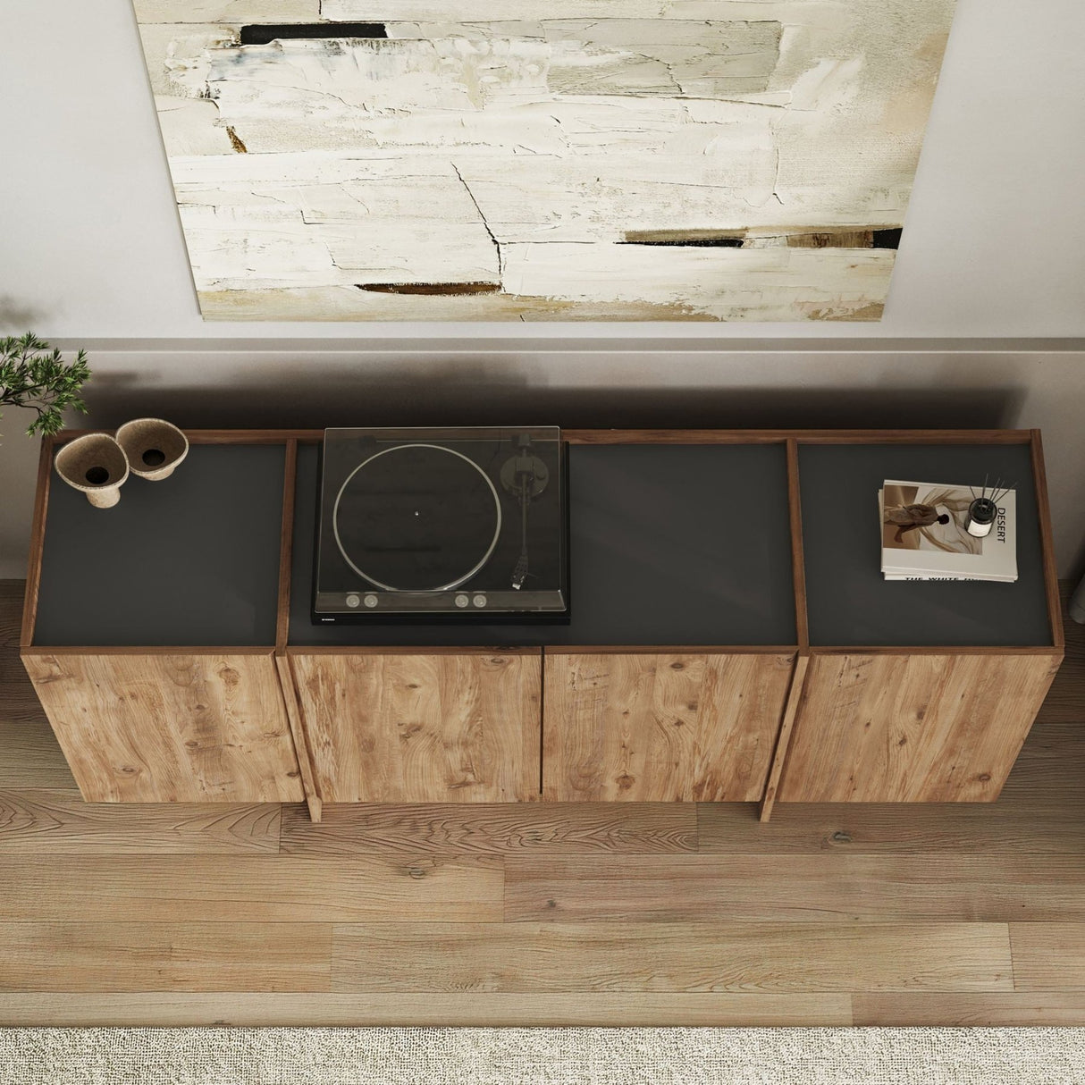 Dorma Beistelltisch in Eichenoptik 180 cm, Atlantische Kiefer und anthrazitfarbenes, melaminbeschichtetes Holz