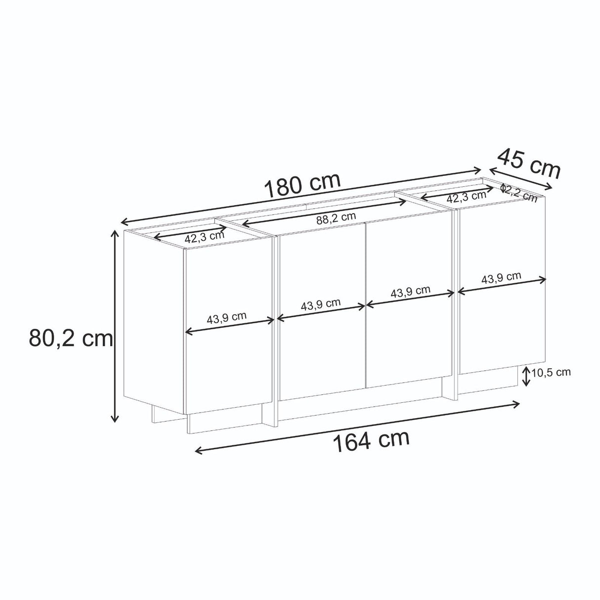 Dorma Beistelltisch in Eichenoptik 180 cm, Atlantische Kiefer und anthrazitfarbenes, melaminbeschichtetes Holz