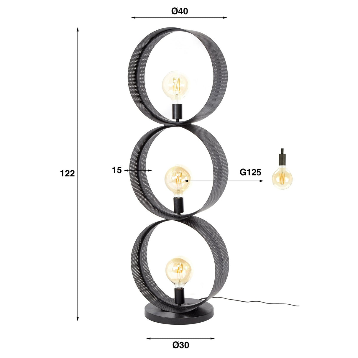 Stehlampe Fons 3-Licht-Ringe Metall Schwarz 