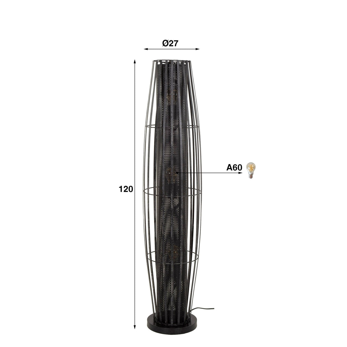 Vloerlamp Liora 3-lichts cylinder mesh zwart 120 cm