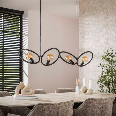 Industriële hanglamp Liva 4-lichts zwart metaal