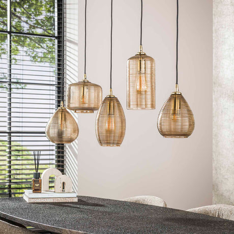 Hanglamp Axis 5-lichts rookglas bruin horizontaal