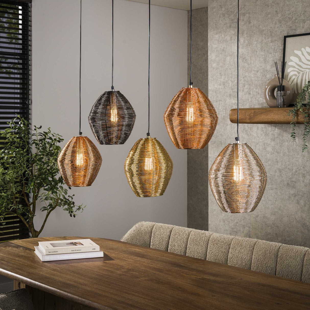 Hanglamp Wez 5-lichts gekleurd nikkel