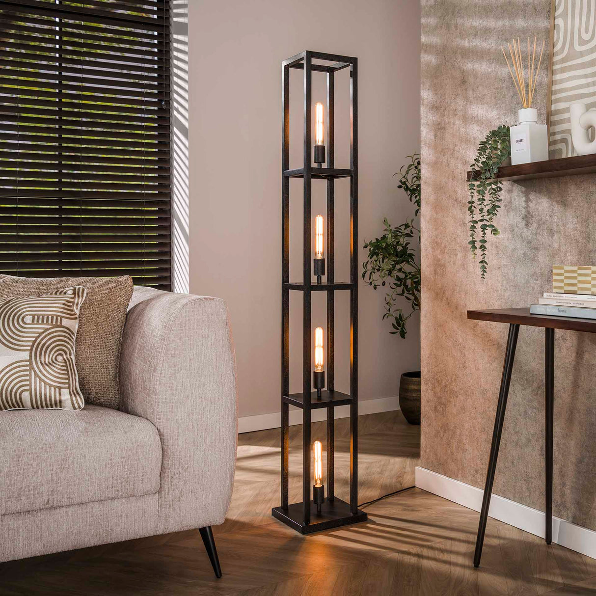 Industrielle Stehlampe Ardon 4-flammig - Schwarzes Metall 