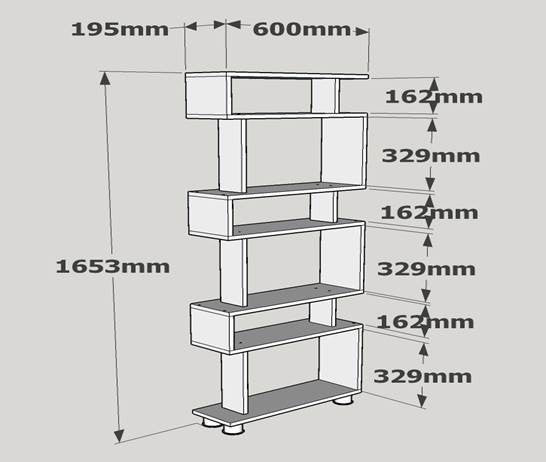 Bücherregal Block White Melamin 60x165x19,5 cm