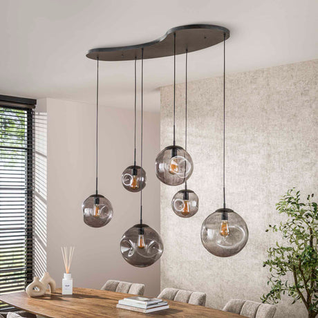 Industrielle Hängelampe Nova Schwarz 6-flammig Balken 135 cm 