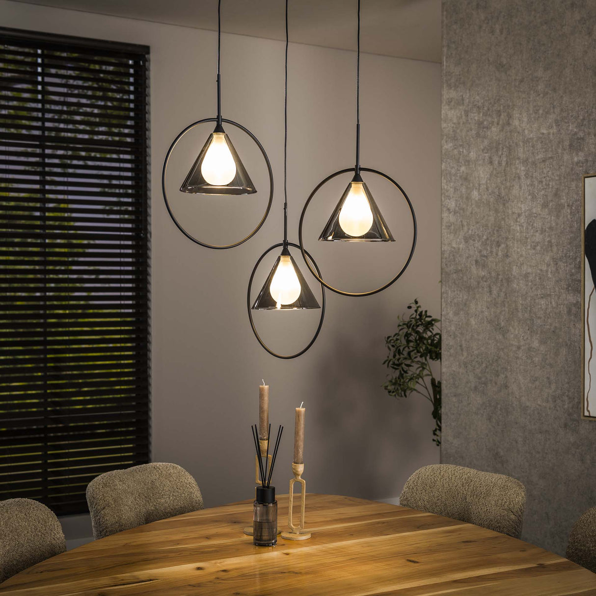 Hanglamp Niaz 3-lichts tapse kap getrapt smoke grey glas