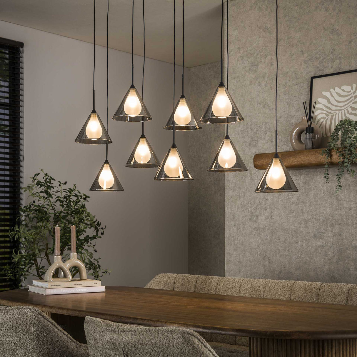 Hanglamp Niaz 7-lichts tapse kap smoke grey glas