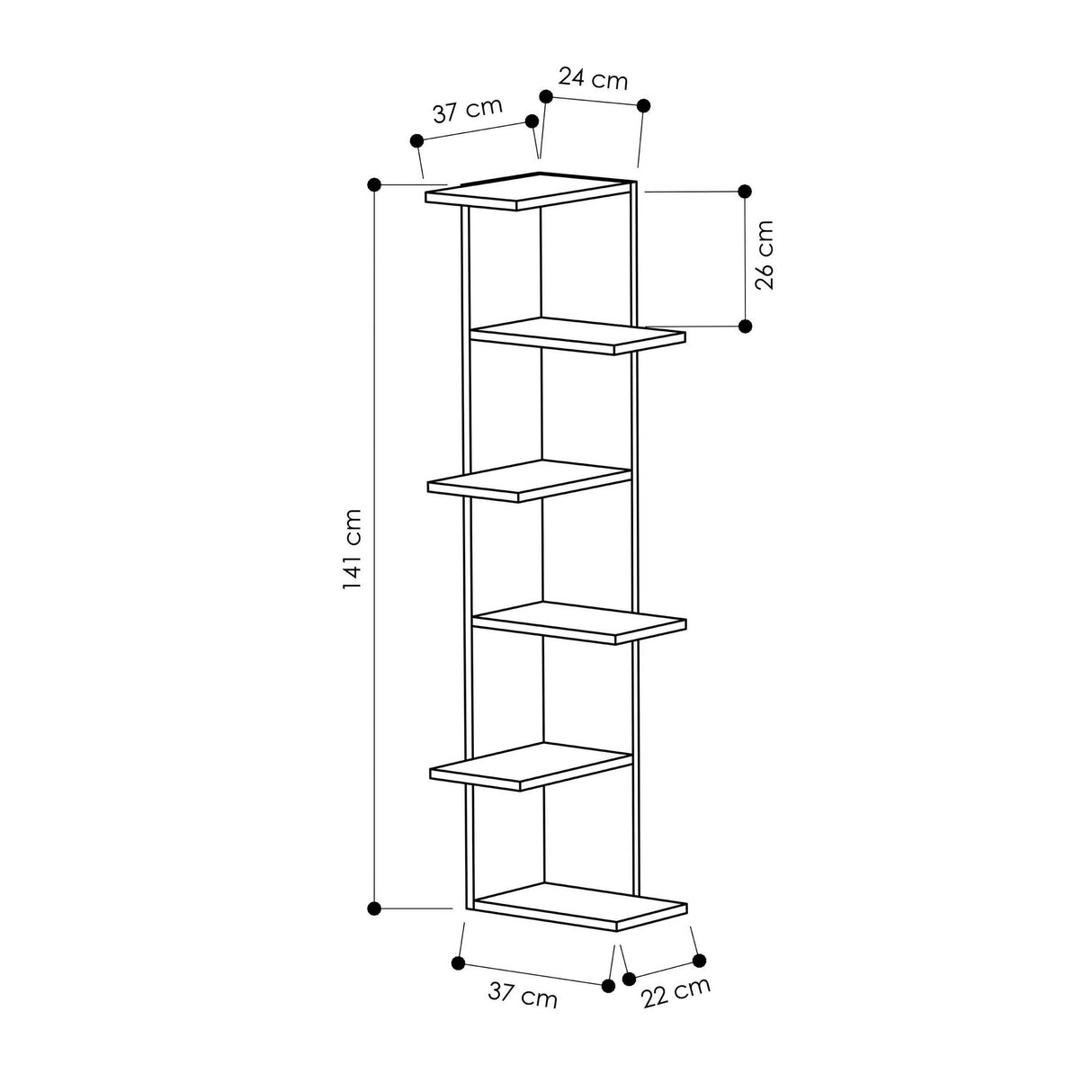 Bücherregal Saso White Melamin 37x141x24 cm