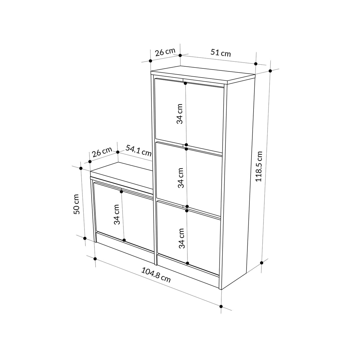 Schuhschrank Typ Naturel Melamin 105x118.5x26 cm