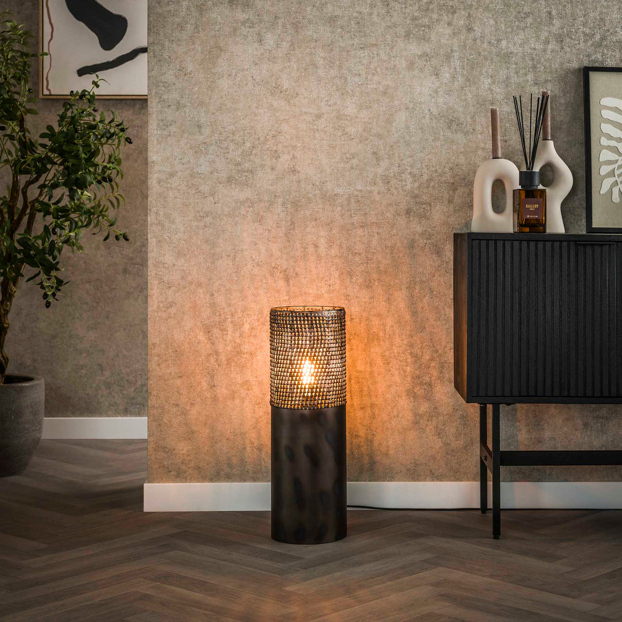Stehlampe Zylinder Brick 60 cm schwarz braun 