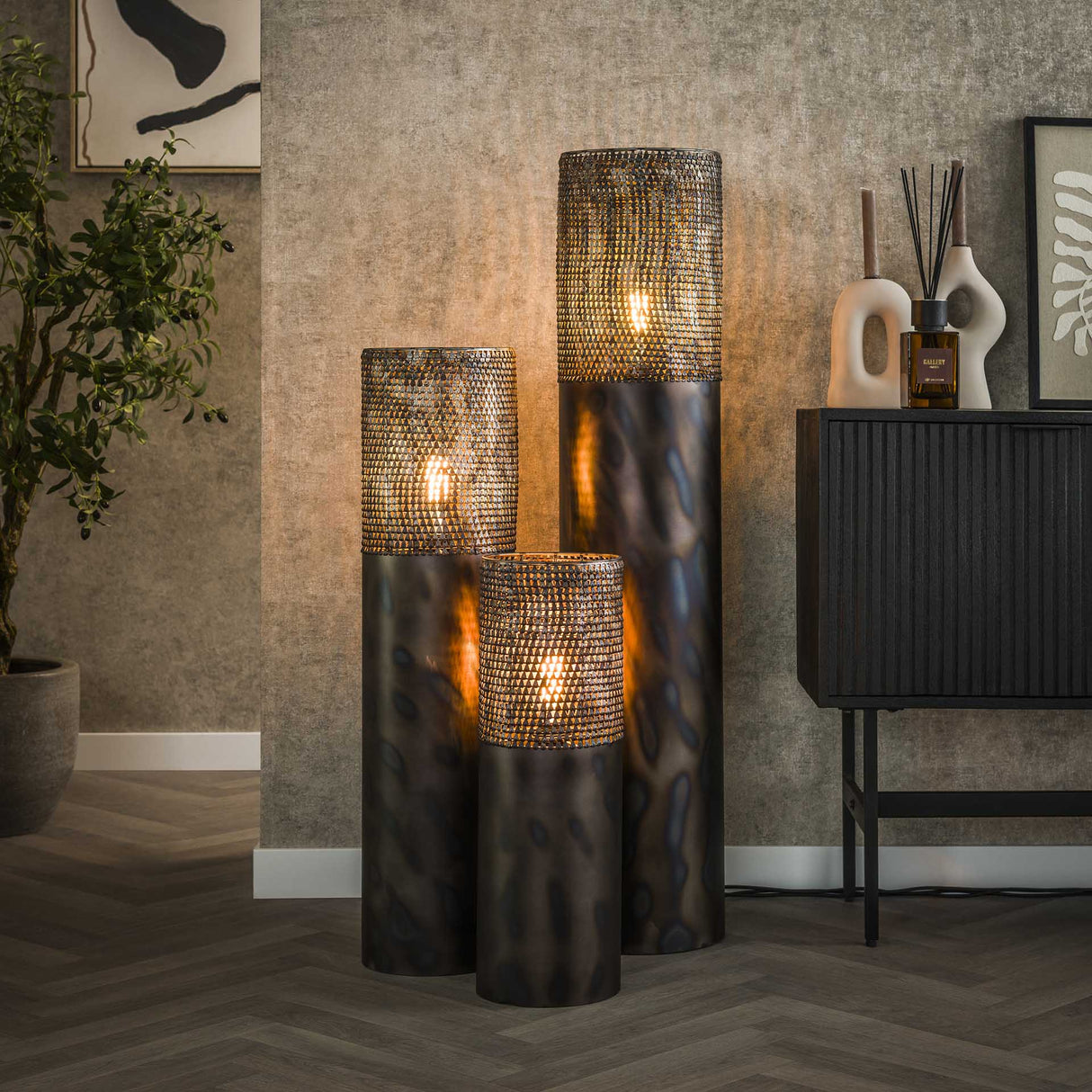Vloerlamp cilinder Brick 120 cm zwart bruin
