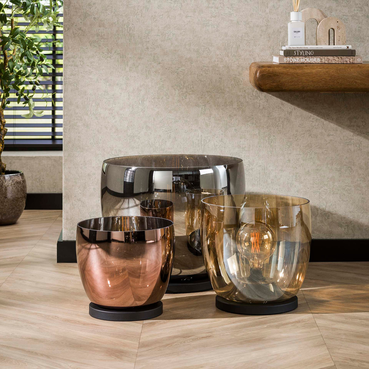 Stehlampe Dain UP XXL Kupferfarbenes Glas 