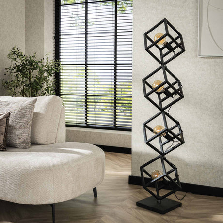 Vloerlamp Drew 4-lichts kubus zwart