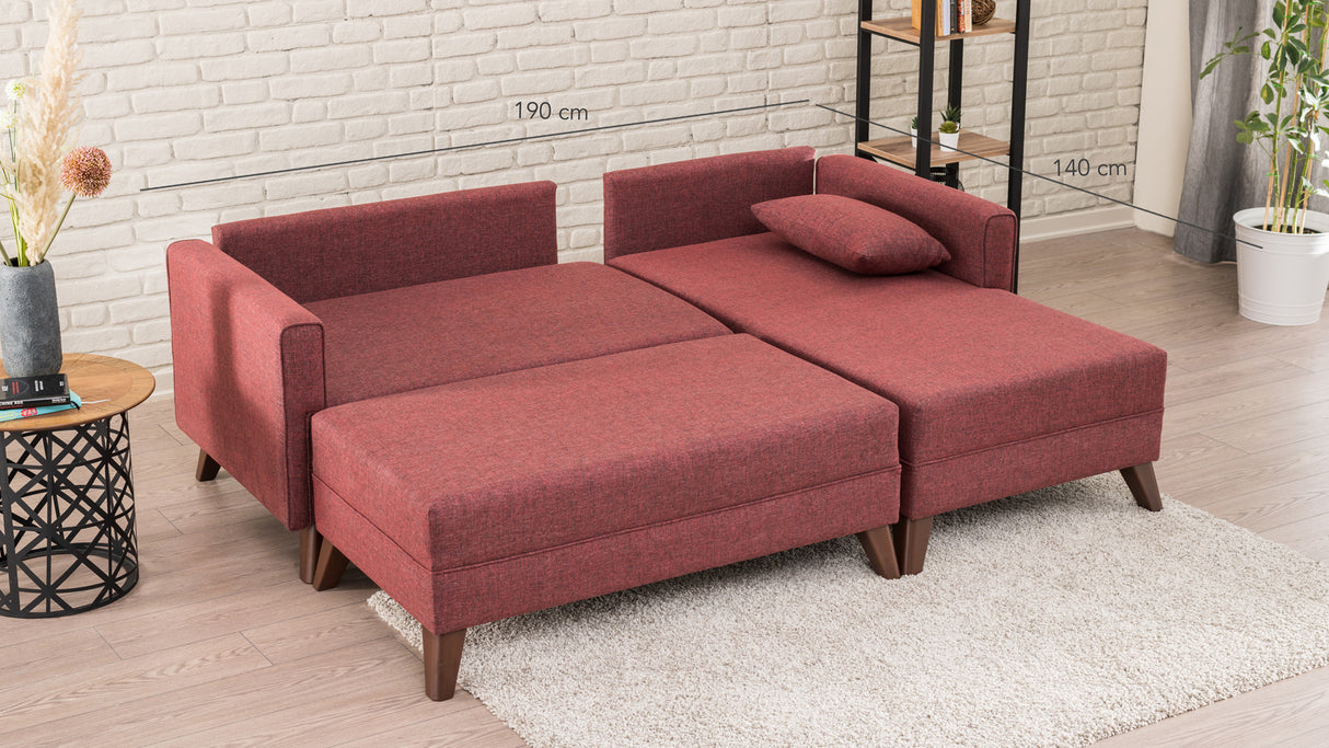 Ecksofa mit Schlaffunktion Rechts Bella Claret Red