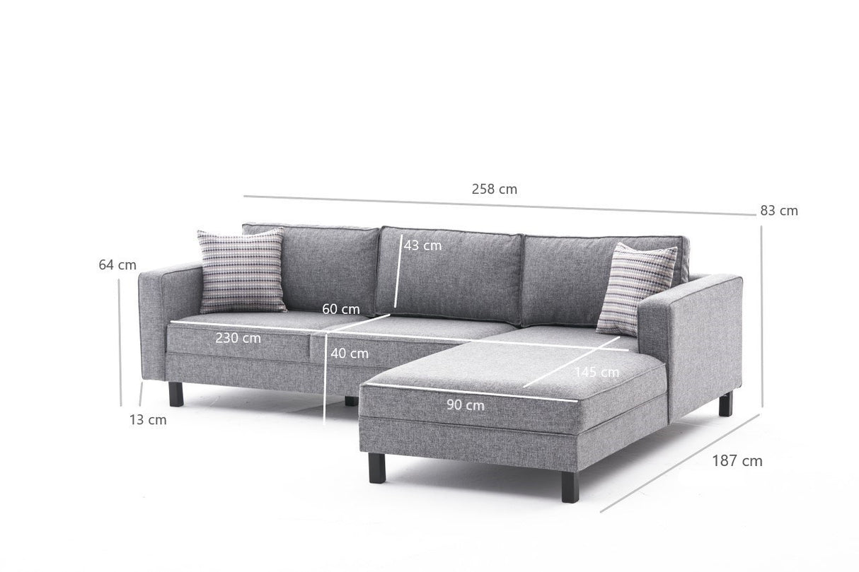 Ecksofa rechts blank grau