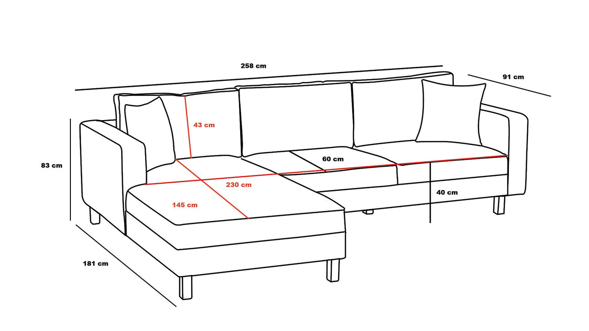 Ecksofa rechts Berlin Creme Schwarz