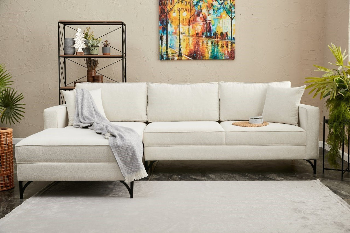 Ecksofa links Berlin Creme Schwarz