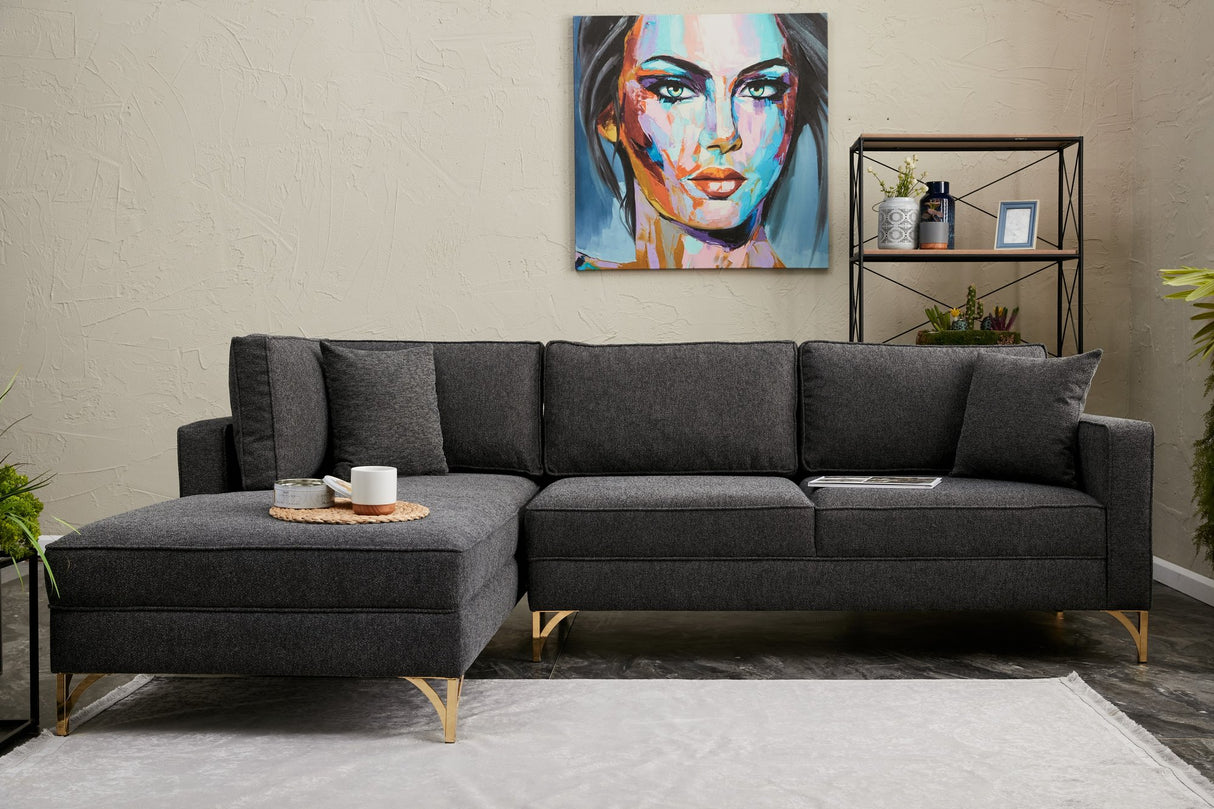 Ecksofa links Berlin Anthrazit Gold