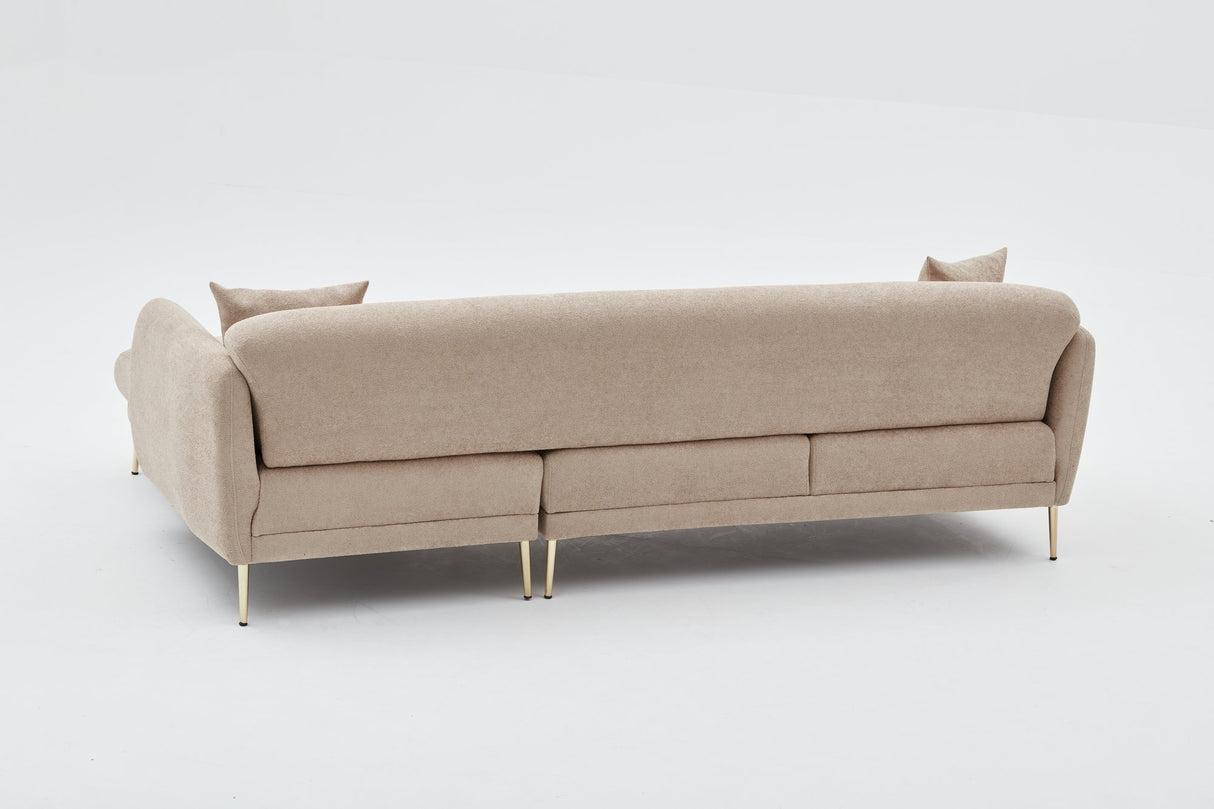 Ecksofa mit Schlaffunktion Rechts Simena Beige - Goldenes Bein