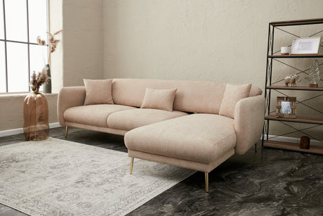 Ecksofa mit Schlaffunktion Rechts Simena Beige - Goldenes Bein