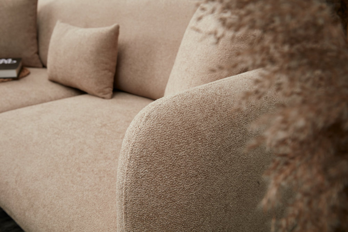 Ecksofa mit Schlaffunktion Rechts Simena Beige - Goldenes Bein