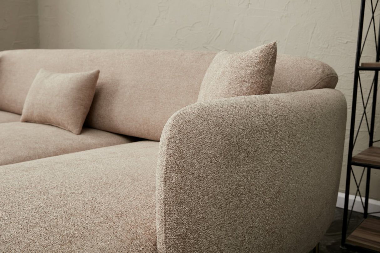 Ecksofa mit Schlaffunktion Rechts Simena Beige - Goldenes Bein