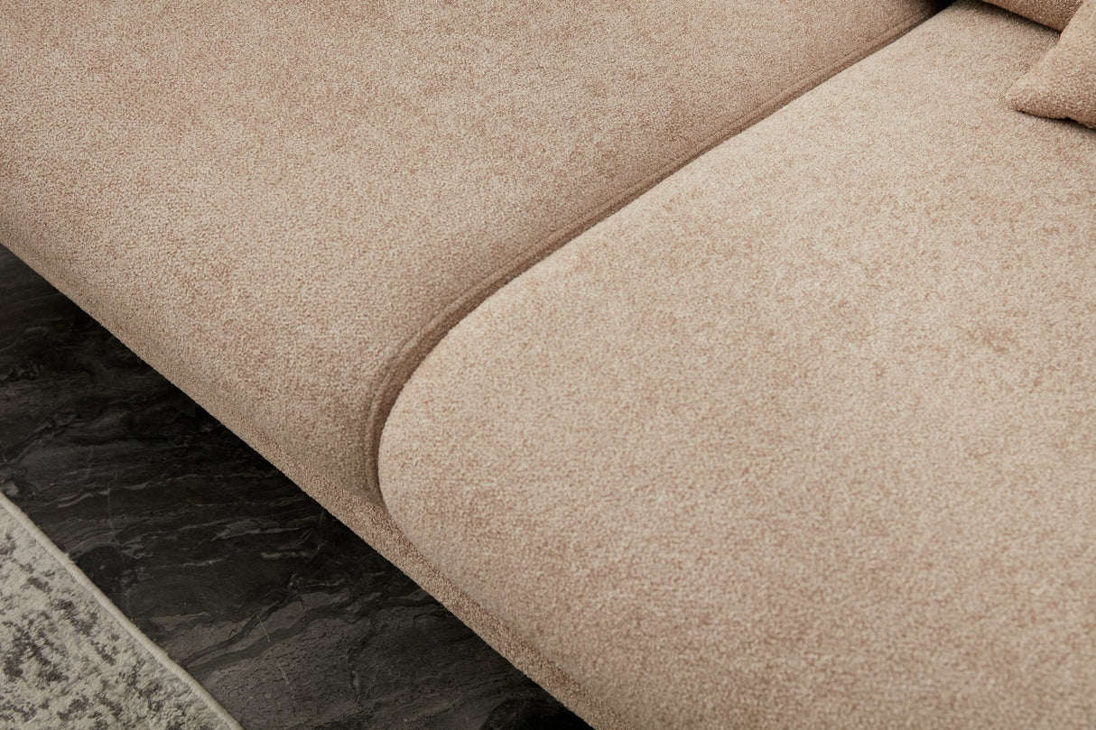 Ecksofa mit Schlaffunktion Rechts Simena Beige - Goldenes Bein