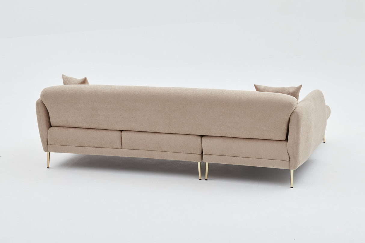 Ecksofa mit Schlaffunktion Links Simena Beige - Goldenes Bein