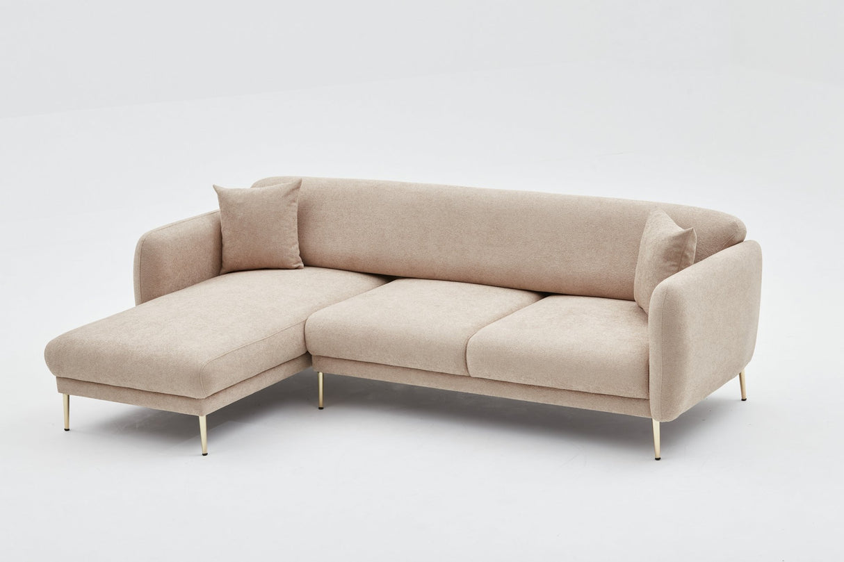 Ecksofa mit Schlaffunktion Links Simena Beige - Goldenes Bein