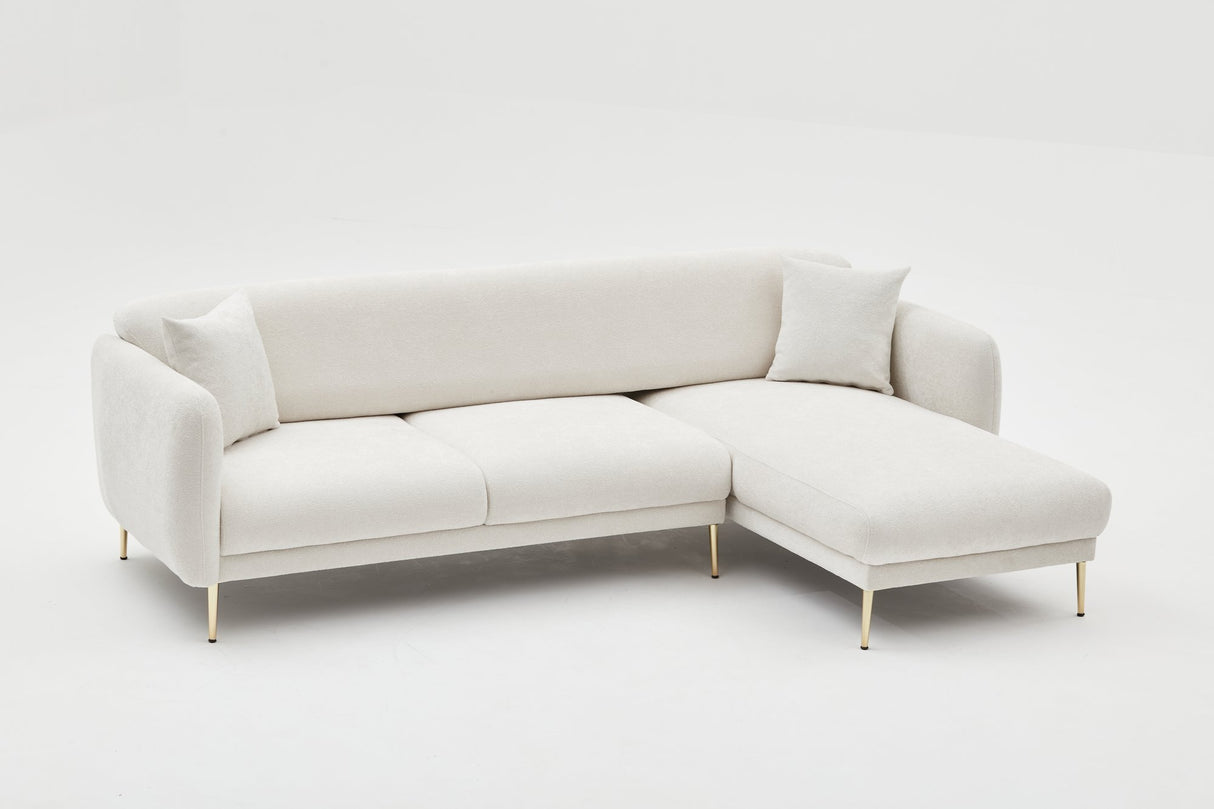 Ecksofa mit Schlaffunktion Rechts Simena Cream - Golden Leg