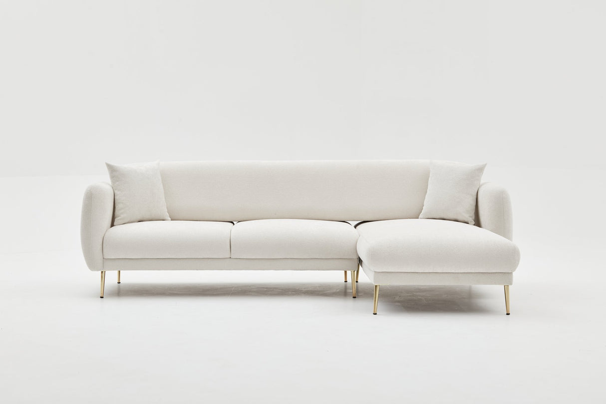 Ecksofa mit Schlaffunktion Rechts Simena Cream - Golden Leg