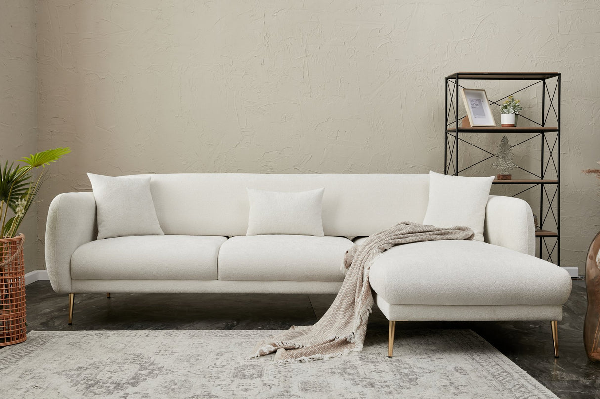 Ecksofa mit Schlaffunktion Rechts Simena Cream - Golden Leg