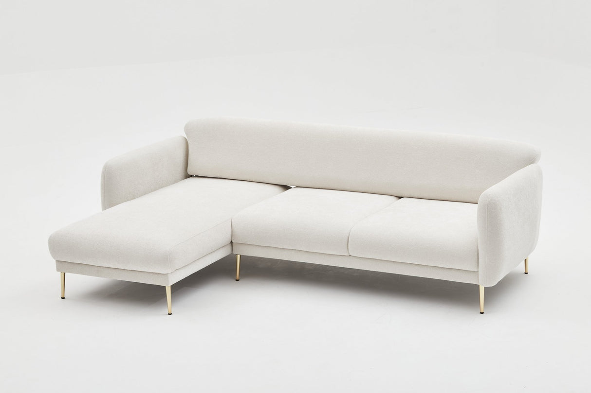 Ecksofa mit Schlaffunktion Links Simena Cream - Golden Leg