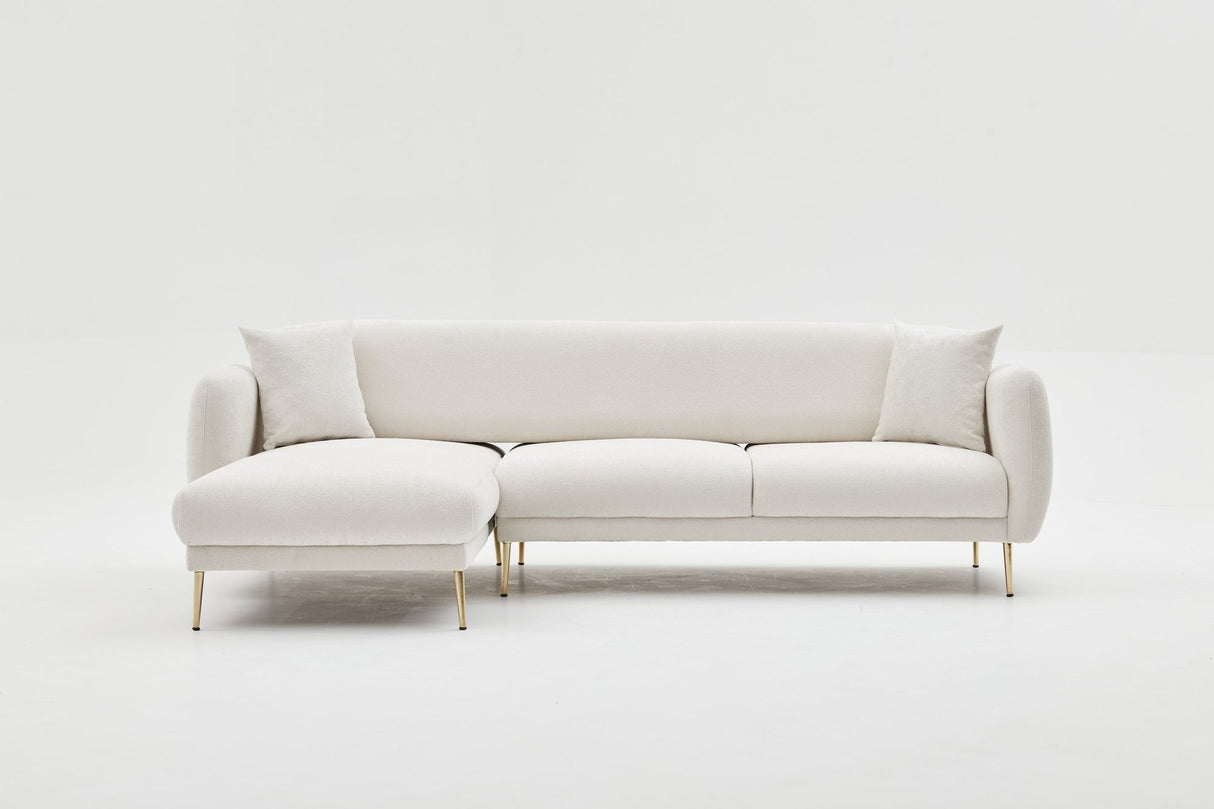 Ecksofa mit Schlaffunktion Links Simena Cream - Golden Leg