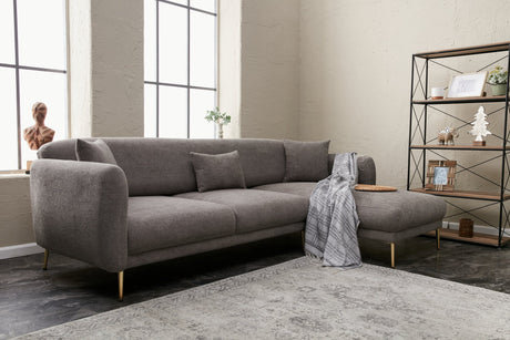 Ecksofa mit Schlaffunktion Rechts Simena Grey - Golden Leg