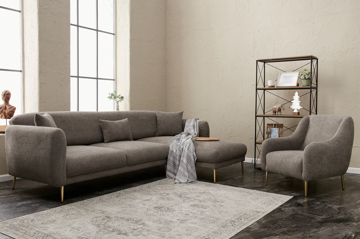 Ecksofa mit Schlaffunktion Rechts Simena Grey - Golden Leg