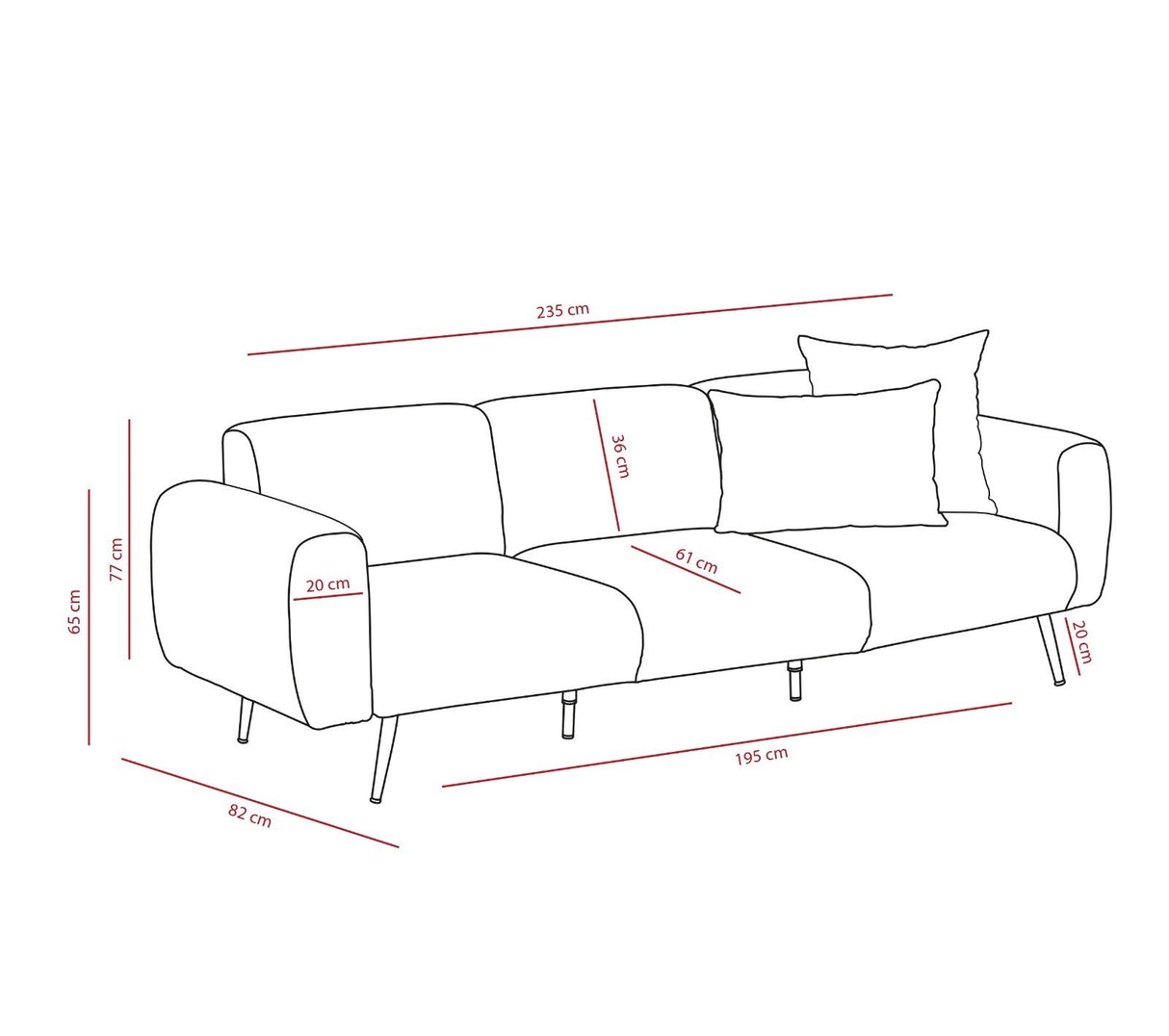 3-Sitzer-Sofa seitlich hellgrau