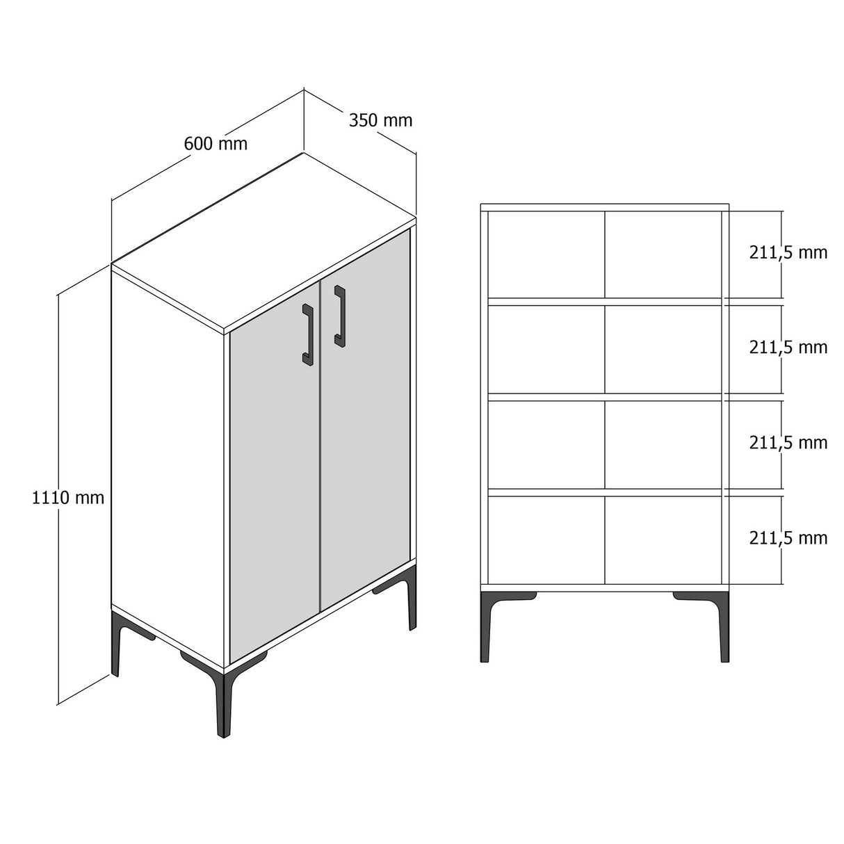 Schuhschrank Prag Walnuss schwarzes Melamin 60x111x35 cm