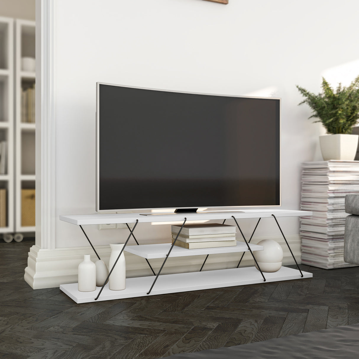 TV -Möbel Canaz White Black Melamin 120x33x30 cm