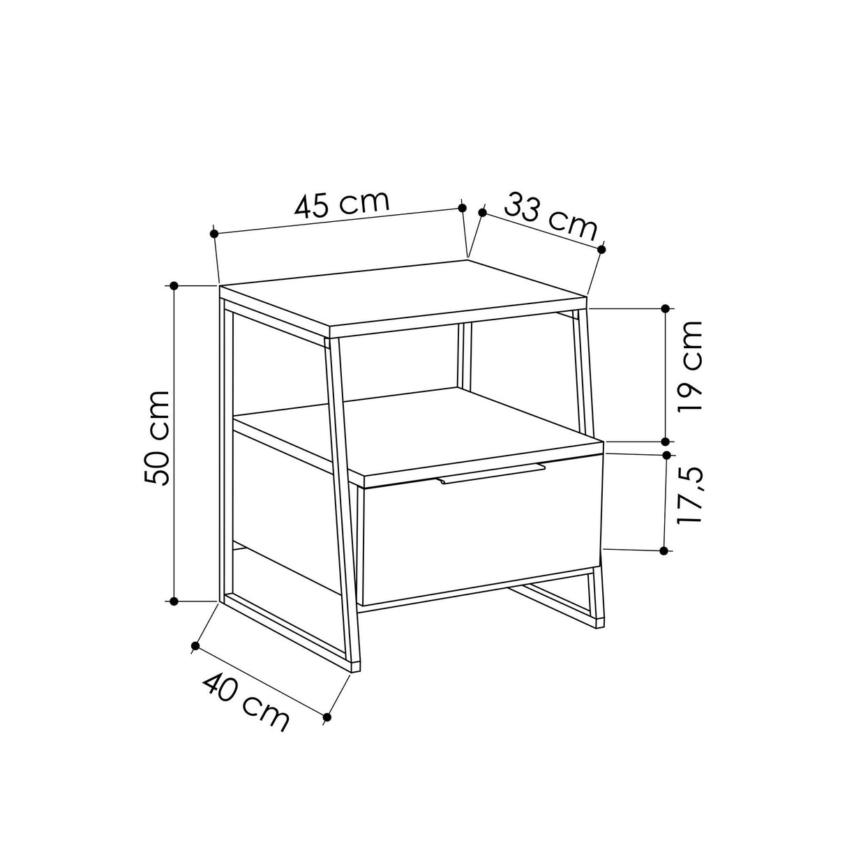 Nachttisch Pump Anthrazit Melamin 45x50x40 cm