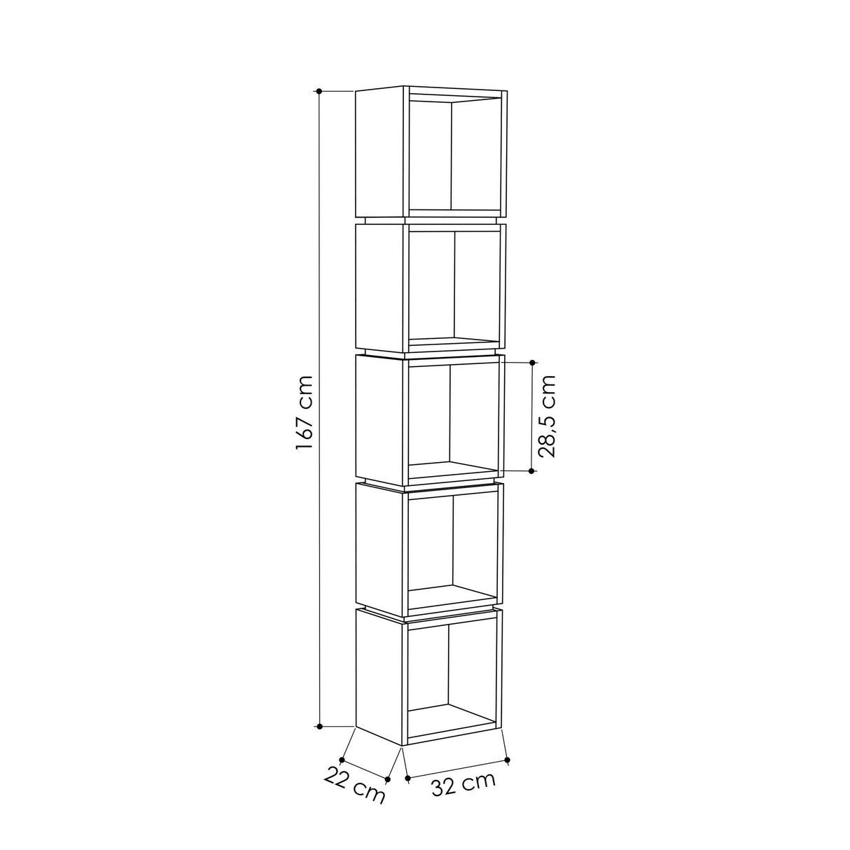 Bücherregal Multi Oak White Melamin 32x167x22 cm